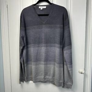 Calvin Klein Sweater Mens XL Gray Ombre Merino Wool Long Sleeve V Neck